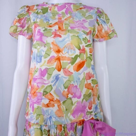 Vintage Sylvia Whyte for Saks Fifth Avenue multicolor floral print dress size 14 - Picture 5 of 16